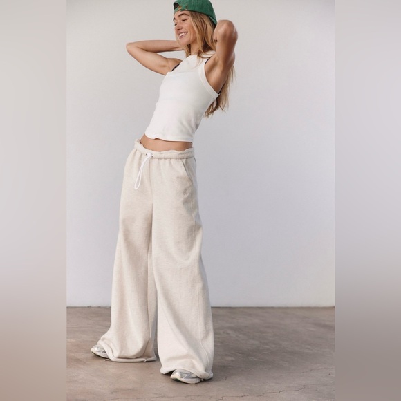 NWT Free People Movement For The Win Wide-Leg Pants In Color Oatmeal Heather - Picture 6 of 6